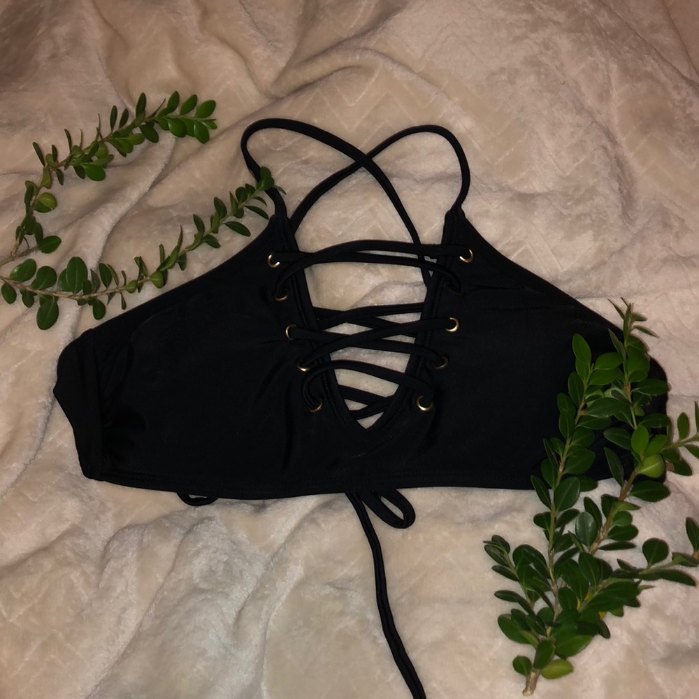 Women’s Black Lace Up Bikini Top